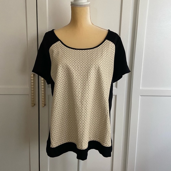 Lane Bryant Tops - LANE BRYANT Black & Cream Faux Leather Top Size 14/16
